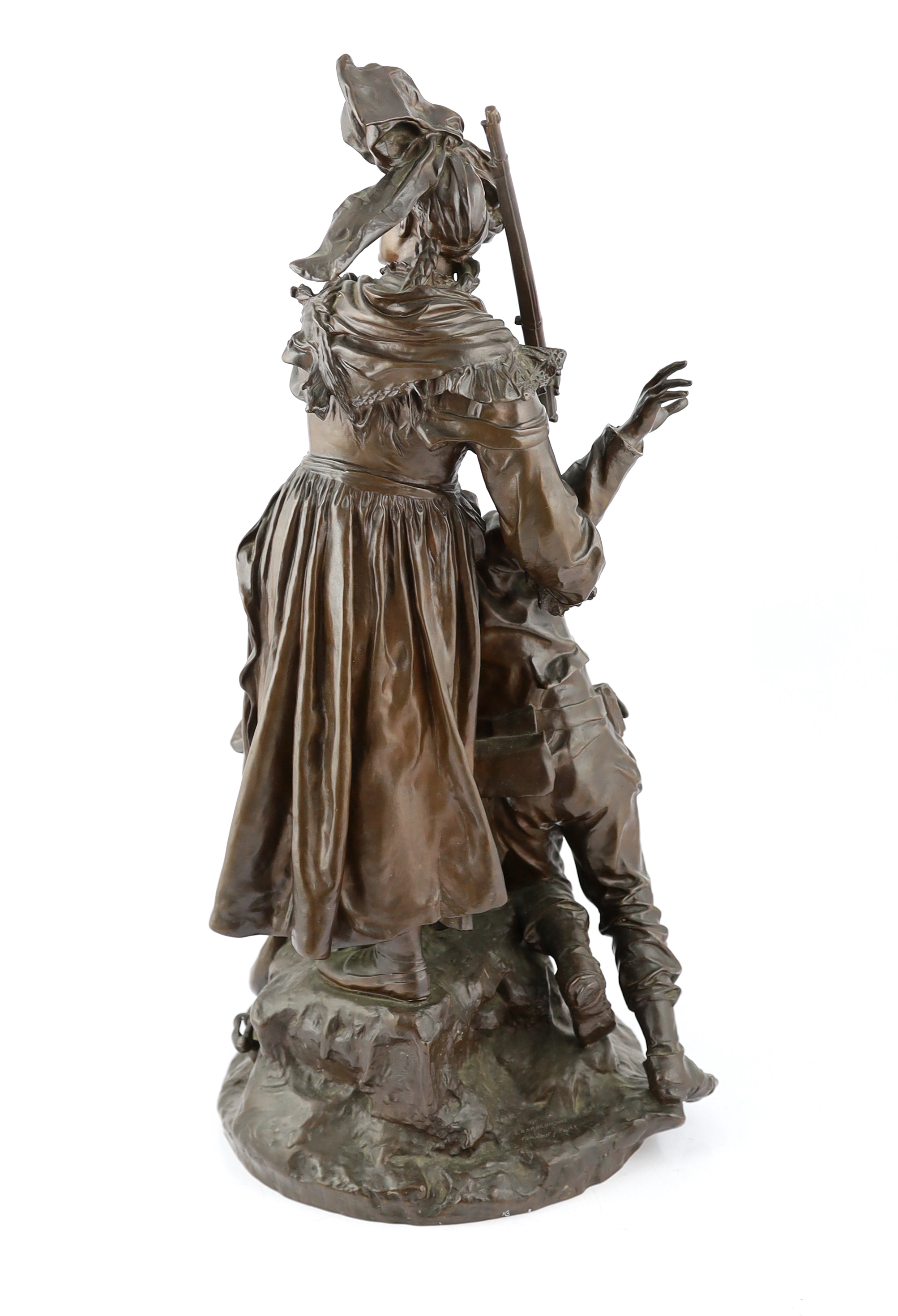 Antonin Mercié (French, 1845-1916), a bronze group L'Alsacienne des Tuileries - 'Quand même', 31cm wide, 62cm high